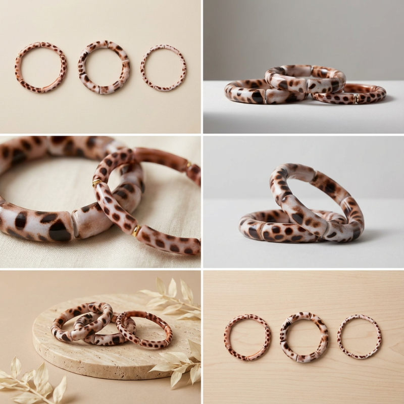 Jungle - Bracelet jonc perles acryliques motif léopard