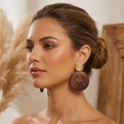 Palma - Boucles d'oreilles bois acier inoxydable doré