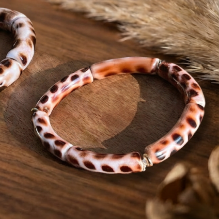 Jungle - Bracelet jonc perles acryliques motif léopard