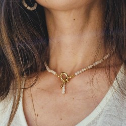 Ivy - Collier perles de cristal acier inoxydable doré