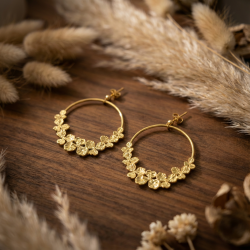 Ysé - Boucles d'oreilles créoles acier doré perles dorées